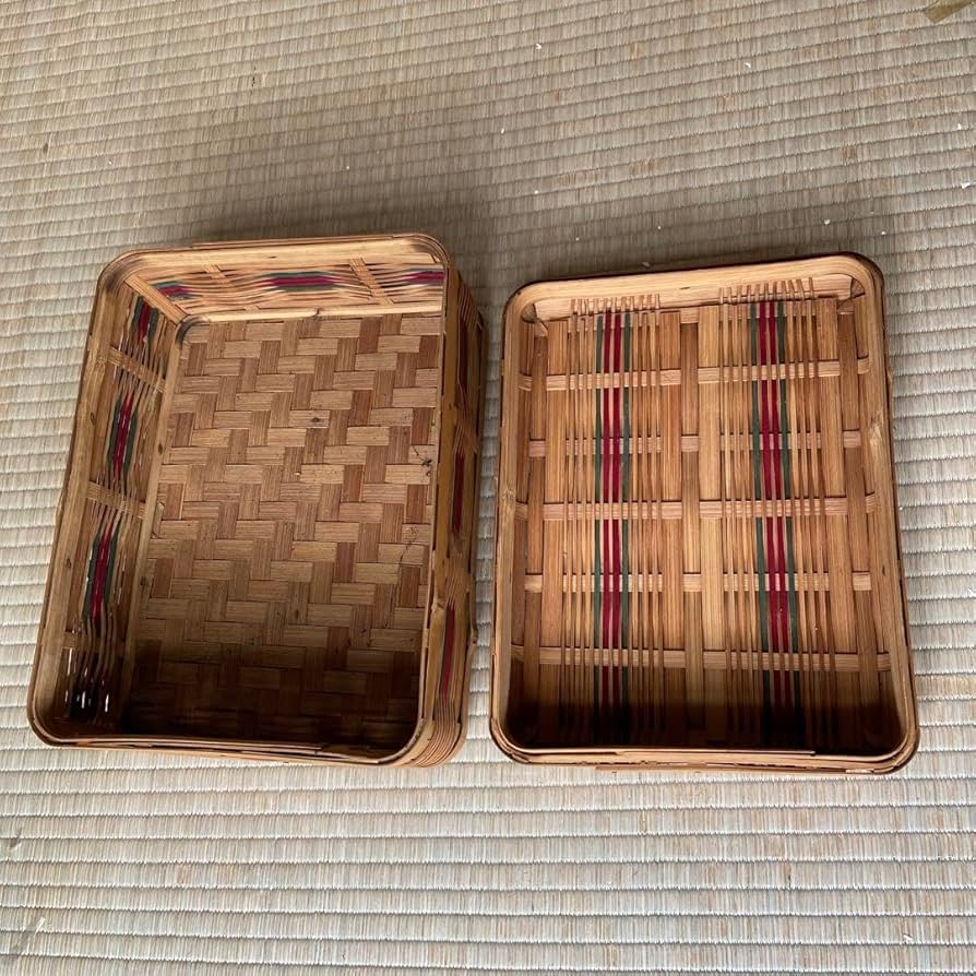 昭和レトロ   竹カゴ  ランチボックス Amazon.co.jp: 昭和レトロ 竹籠 竹カゴ 編みかご 2段弁当箱